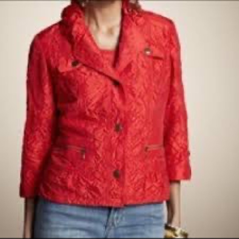Chico’s CRINKLE SHEEN SHAYA Tomato Red JACKET size 0/small/4 - Picture 4 of 5